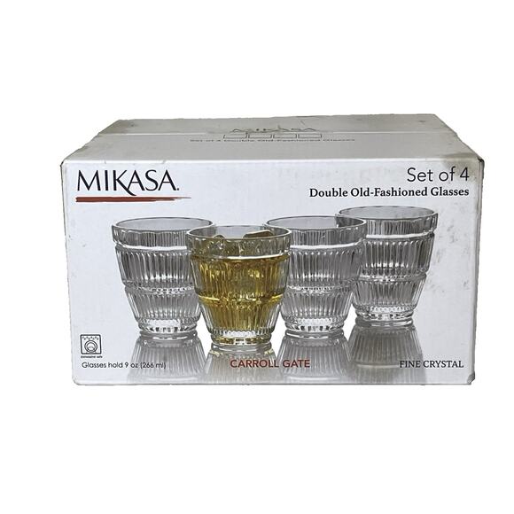Mikasa Carroll Gate Fine Crystal Double Old-Fashioned Glasses Set of 4 9oz New - Picture 3 of 6